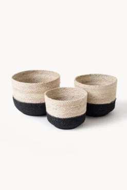 Hathorway Naiya Handwoven Jute Colorblock Baskets (Set Of 3)
