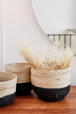 Hathorway Naiya Handwoven Jute Colorblock Baskets (Set Of 3)