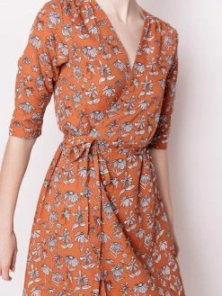 Mata Traders Aditi Hazelnut Floral Tencel Wrap Dress Clothing