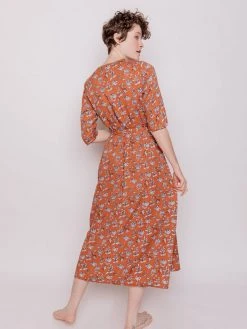 Mata Traders Aditi Hazelnut Floral Tencel Wrap Dress Clothing