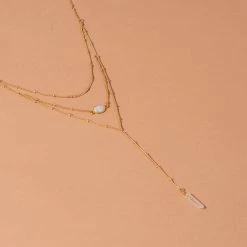 Iron Oxide Gold Layered Opal Lariat Necklace