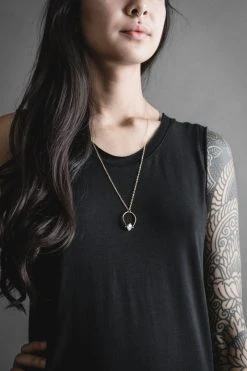 Iron Oxide Herkimer Horseshoe Necklace - Gold