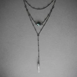 Iron Oxide Layered Labradorite Lariat Necklace