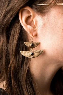 Iron Oxide Stacked Moon Earrings