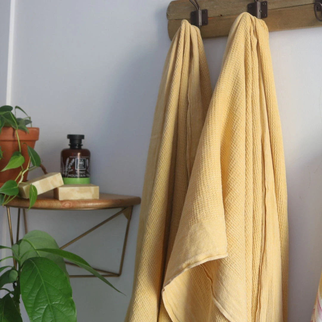 Anatolico Waffle Weave Turkish Towel - Mustard 4 Anatolico Waffle Weave Turkish Towel - Mustard