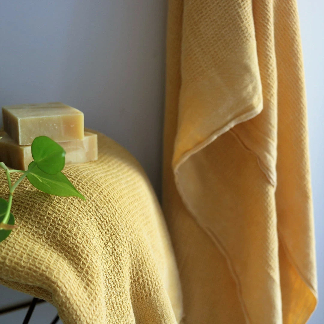 Anatolico Waffle Weave Turkish Towel - Mustard 6 Anatolico Waffle Weave Turkish Towel - Mustard