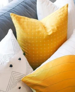 Anchal Cross Stitch Throw Pillow - Mustard Home Goods