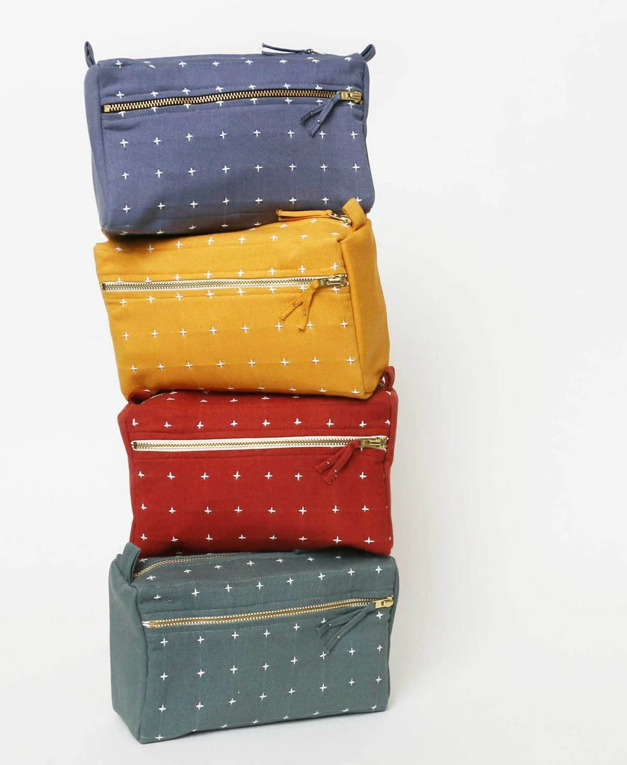 Anchal Cross Stitch Toiletry Bag - Mustard Accessories 4 Anchal Cross Stitch Toiletry Bag - Mustard Accessories