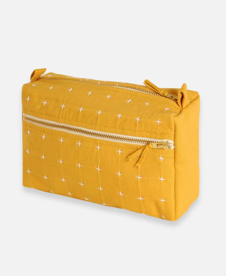 Anchal Cross Stitch Toiletry Bag - Mustard Accessories 3 Anchal Cross Stitch Toiletry Bag - Mustard Accessories