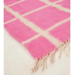 Archive New York Momos Grid Blanket / Rug - Natural White + Neon Pink