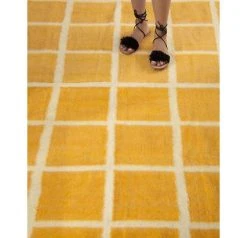 Archive New York Home Goods Momos Grid Blanket / Rug - Natural White + Gold