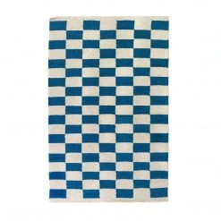 Archive New York Zapotec Checkered Wool Rug - Blue + Ivory