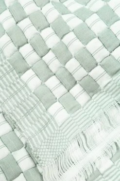 Archive New York Home Goods Quilted Suzani Throw Blanket - Light Sage Gray + White