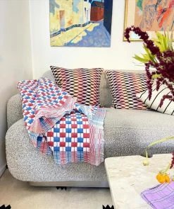 Archive New York Quilted Suzani Throw Blanket - Red + Blue