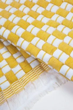Archive New York Home Goods Quilted Suzani Throw Blanket - Yellow + White