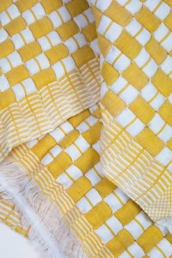 Archive New York Home Goods Quilted Suzani Throw Blanket - Yellow + White