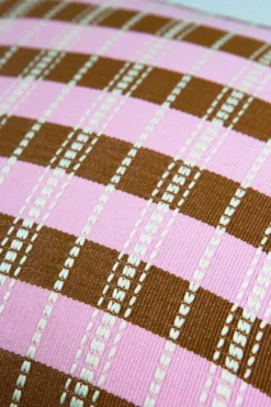Archive New York Handcrafted Santiago Grid Throw Pillow - Baby Pink + Umber