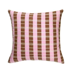 Archive New York Handcrafted Santiago Grid Throw Pillow - Baby Pink + Umber