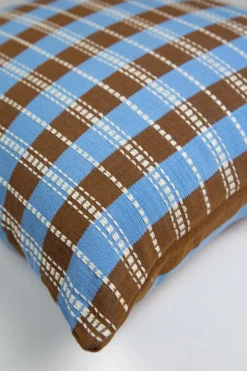 Archive New York Handcrafted Santiago Grid Throw Pillow - Blue + Umber