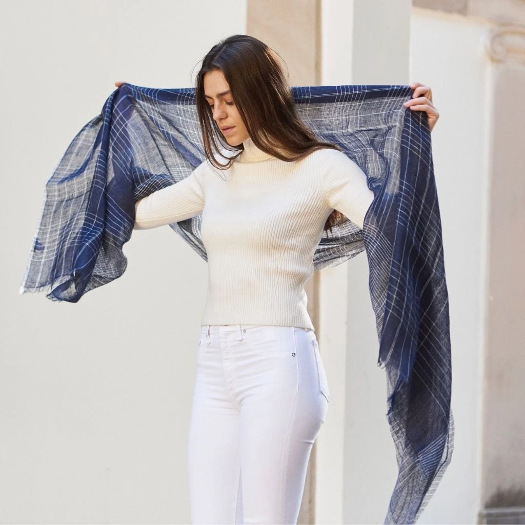 Studio Variously Auro Linen Scarf - Navy Accessories 6 Studio Variously Auro Linen Scarf - Navy Accessories