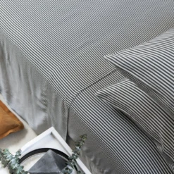 Ettitude Bamboo Sateen Fitted Sheet - Slate Stripes Sustainable Materials