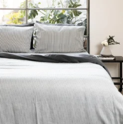 Ettitude Sustainable Materials Bamboo Sateen Pillowcase Set - Slate Stripes