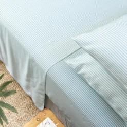 Ettitude Sustainable Materials Bamboo Sateen Sheet Set - Starlight Blue Stripes