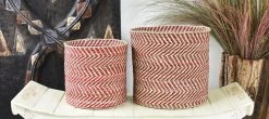 Swahili African Modern Berry And Natural Maila Milulu Reed Basket