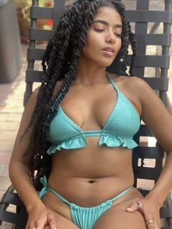 BOLD Swim Ruffle-Front Palm Bikini Set - Mint