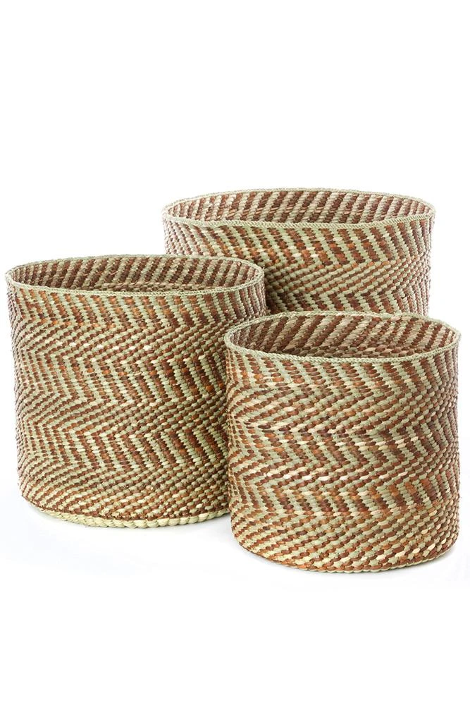 Swahili African Modern Brown And Natural Maila Milulu Reed Baskets 3 Swahili African Modern Brown And Natural Maila Milulu Reed Baskets