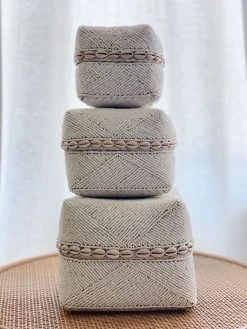 Ceremonia Beaded Bamboo Baskets - White Shell Home Goods