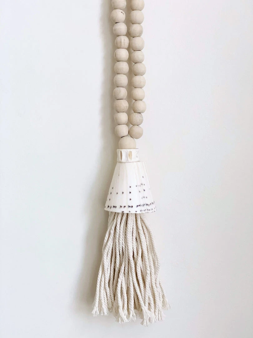 Ceremonia Home Goods Conus Shell Beaded Tassel - Natural 9 Ceremonia Home Goods Conus Shell Beaded Tassel - Natural