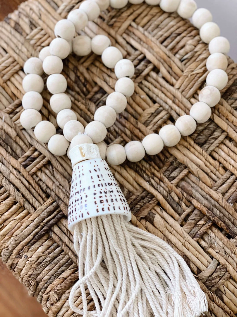 Ceremonia Home Goods Conus Shell Beaded Tassel - Natural 4 Ceremonia Home Goods Conus Shell Beaded Tassel - Natural