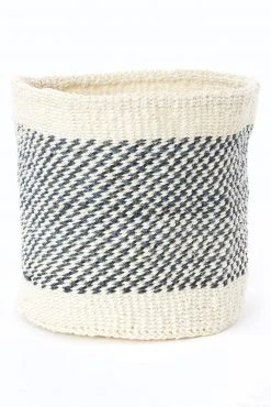 Swahili African Modern Home Goods Charcoal And Cream Twill Sisal Nesting Baskets