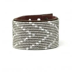 Swahili Coast Design Chevron Silver Beaded Leather Cuff Jewelry
