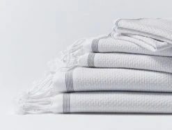 Coyuchi Mediterranean Towels - Alpine White / Slate Stripe
