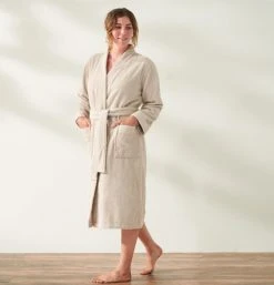 Coyuchi Home Goods Air Weight Unisex Robe - Dune
