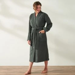Coyuchi Home Goods Air Weight Unisex Robe - Shadow