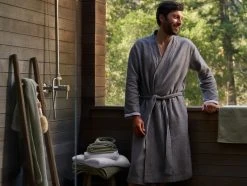 Coyuchi Home Goods Mediterranean Modern Unisex Robe - Lake