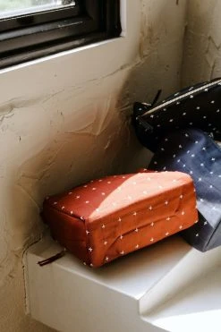 Anchal Accessories Cross Stitch Toiletry Bag - Rust