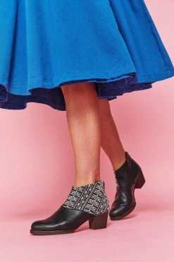 Darzah Tatreez Ankle Boot - Black + Ecru