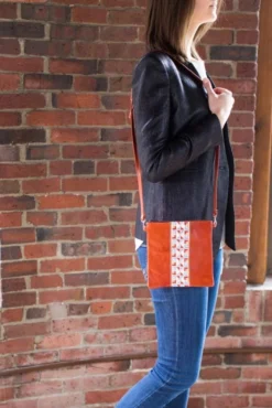 Darzah Clay Tatreez Crossbody Bag — Blue + Rust Fair Trade