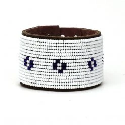 Swahili Coast Design Diamond Dark Blue Beaded Leather Cuff Jewelry