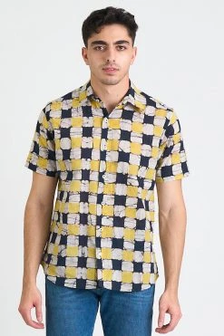 Dushyant Asthana Men's Aby Chessboard Batik Short Sleeve Shirt