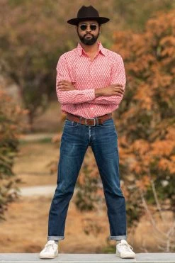 Dushyant Asthana Men's Barrington Shirt - Red Leaf Print