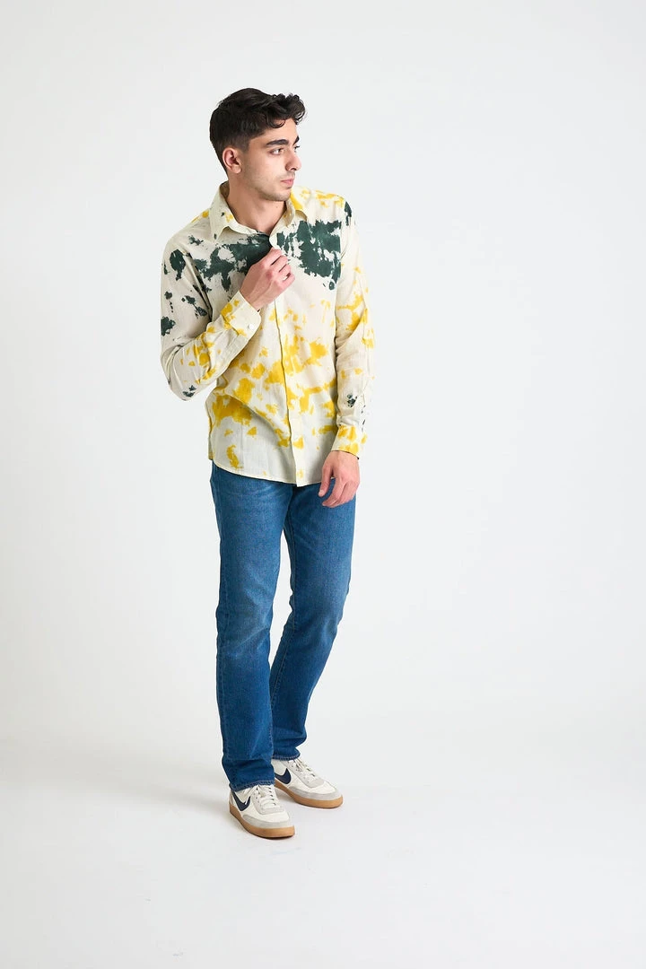 Dushyant Asthana Men's Amir Long Sleeve Shirt - Yellow + Green 6 Dushyant Asthana Men's Amir Long Sleeve Shirt - Yellow + Green
