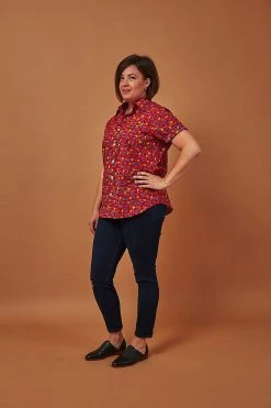 Dushyant Asthana Men's Folk Short Sleeve Shirt - Maroon