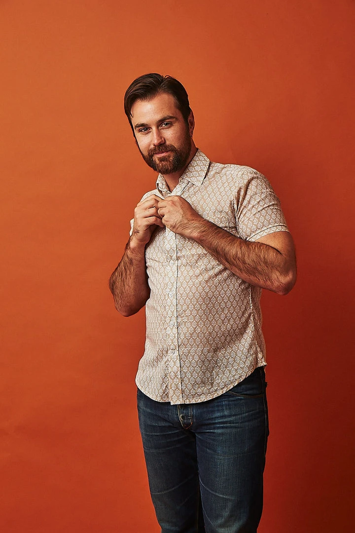 Dushyant Asthana Men's Folk Short Sleeve Shirt - Leaf Motif 3 Dushyant Asthana Men's Folk Short Sleeve Shirt - Leaf Motif