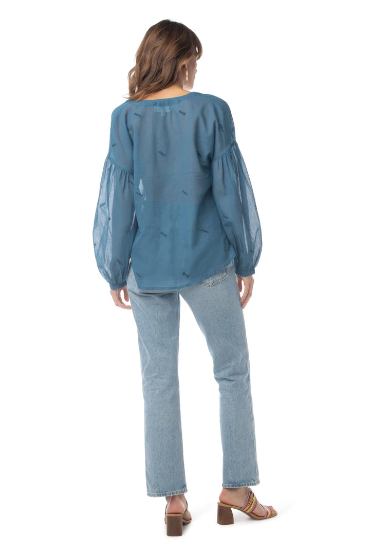 Synergy Organic Clothing Sale Embroidered Amber Top - Rich Teal 5 Synergy Organic Clothing Sale Embroidered Amber Top - Rich Teal