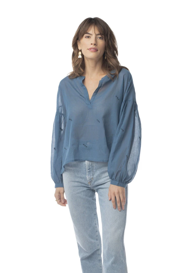 Synergy Organic Clothing Sale Embroidered Amber Top - Rich Teal 3 Synergy Organic Clothing Sale Embroidered Amber Top - Rich Teal